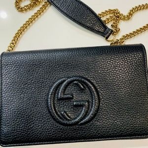 GUCCI Pebbled Calfskin Soho Wallet on Chain Black - LIKE NEW!